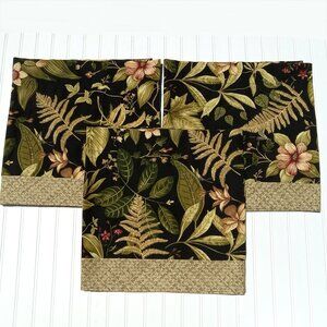 THOMASVILLE Curtain Valances Black Botanical Tahitian Sunset Floral Fern SET
